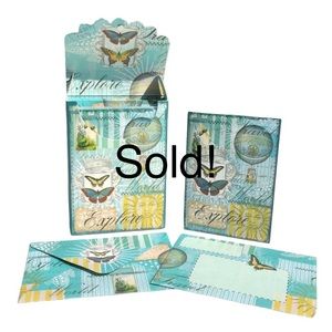 Punch Studio Embellished Pouch Explorer Butterfly Note Cards & Env (94314), 10ct